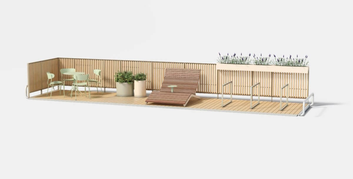 Parklet - terassiratkaisu mmcité Platform PLF101 - 108 - Lehtovuori