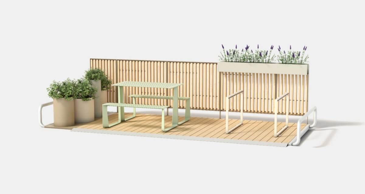 Parklet - terassiratkaisu mmcité Platform PLF101 - 108 - Lehtovuori